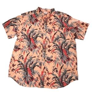 Columbia Mens Pink Orange Floral Hawaiian Button Down Shirt Regular Fit Size XL
